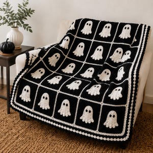 Ghost Granny Square Crochet Pattern PDF, Halloween Ghost Blanket Throw, Spooky Instant Download