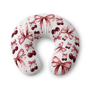 Cherry Bow Nursing Pillow Cover | Watercolor Cherries, Vintage Baby Feeding Case