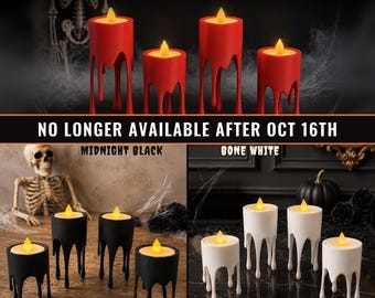 Dripping Wax Tea Light Holder Set of 4, Gothic Halloween Decor, LED Included