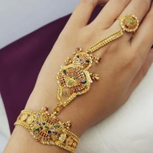 Pulsera Hathphool hecha a mano de oro amarillo macizo de 22 quilates / Joyería de lujo para arnés de mano (104