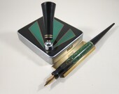 Vintage Parker Desk Set w Restored Medium Point Duofold Jr. Desk Pen and Chrome Art Deco Base Depression Era