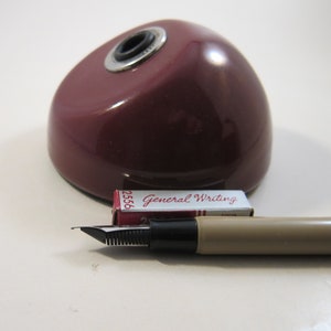Esterbrook Desk Set Cordovan Base w/ Restored Tan Fountain Pen and NOS #2556 Fine Point Nib Vintage 1950&#39;s DS-116