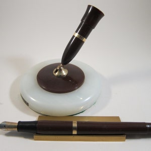 Restored Sheaffer&#39;s Dry Proof Desk Set w/ Brown Lifetime Fine Point Fountain Pen Vintage 1930&#39;s