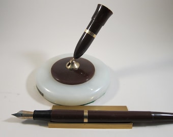 Restored 1930s Sheaffer's Desk Set: Brown Lifetime Fine Point Fountain Pen