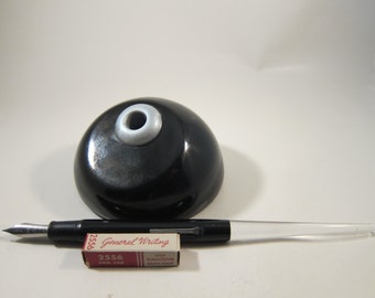 Restored Esterbrook Fountain Pen Desk Set: Black 1940s Vintage