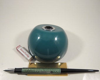 Esterbrook Desk Set Teal Base w/ Restored Green DeLuxe Fountain Pen and NOS #2668 Medium Point Nib Vintage 1950's