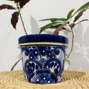 Mexican Talavera Planter, Cobalt Blue Pot, Handmade & Hand Painted Mexican Pottery, Talavera Flower Pot, Mexican Home Decor