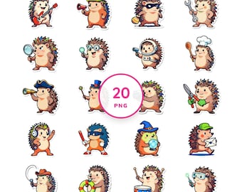 Hedgehog Sticker Clip Art PNG, 20 Funny Characters for Cricut & Planner Crafts