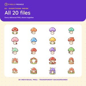 Kawaii Mushroom Clip Art — 20 Transparent PNGs, 4000px image 9