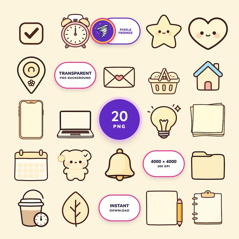 20 Functional Planner Icons, Productivity Symbols (Digital Download) image 1