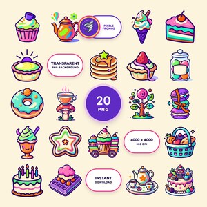 Whimsical Little Treats Clip Art PNG, 20 Surreal Party Designs image 1