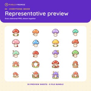 Kawaii Mushroom Clip Art — 20 Transparent PNGs, 4000px image 10