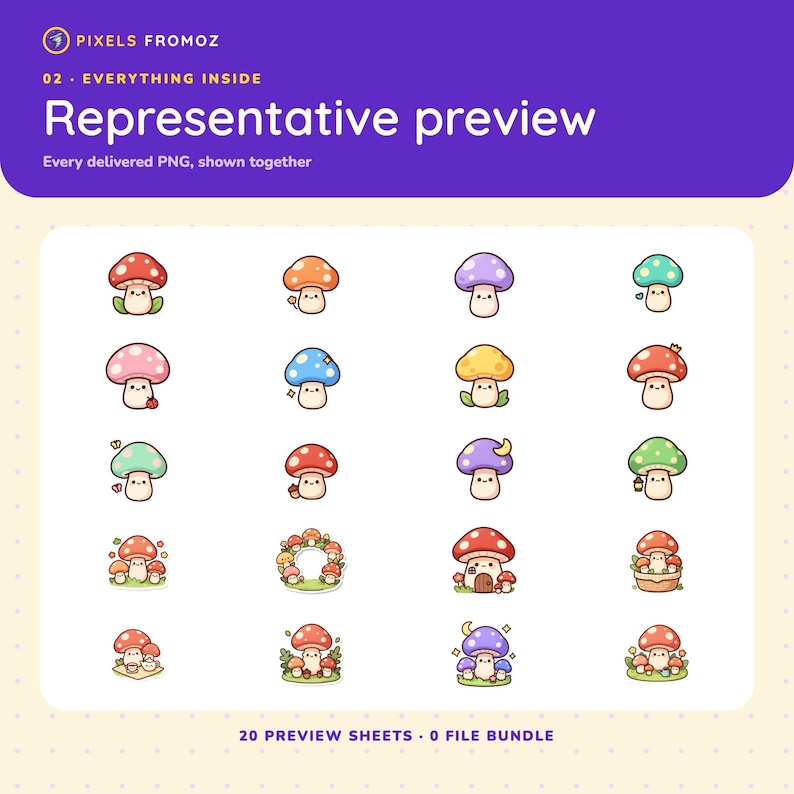 Kawaii Mushroom Clip Art — 20 Transparent PNGs, 4000px image 10