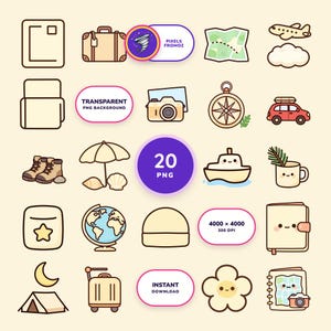 Travel Journal Adventure Icons PNG, 20 Vacation Clip Art Designs image 1