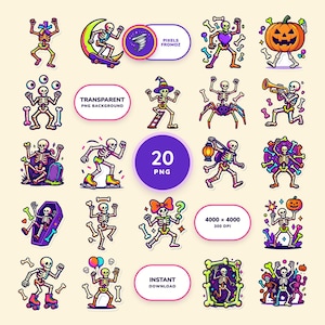 Surreal Skeleton Halloween Clip Art PNG, 20 Candy-Colored Designs image 1