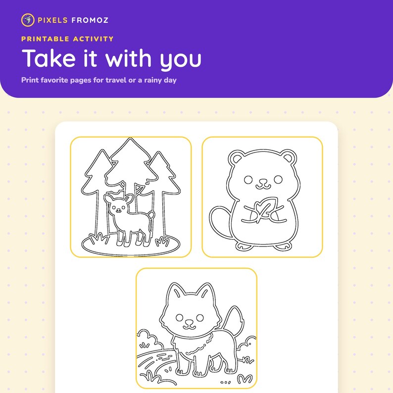 かわいい動物ぬりえ100枚、印刷可能なPDFブック（USレターサイズ、A4サイズ） 画像 5
