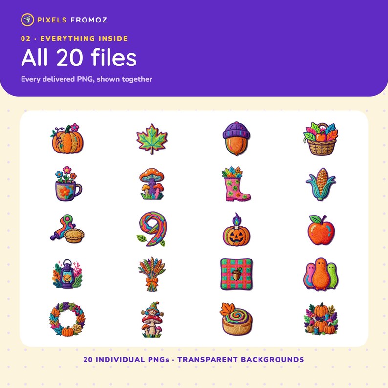 Embroidered Cozy Fall Clip Art PNG, 20 Autumn Craft Motifs image 10