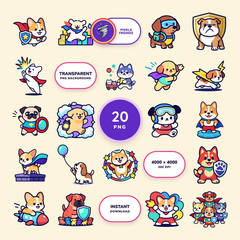 Dog Superhero Clip Art PNG, 20 Original Canine Hero Designs image 1