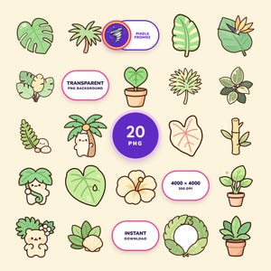 Tropical Botanical Leaves Clip Art PNG, 20 Exotic Plant Designs image 1