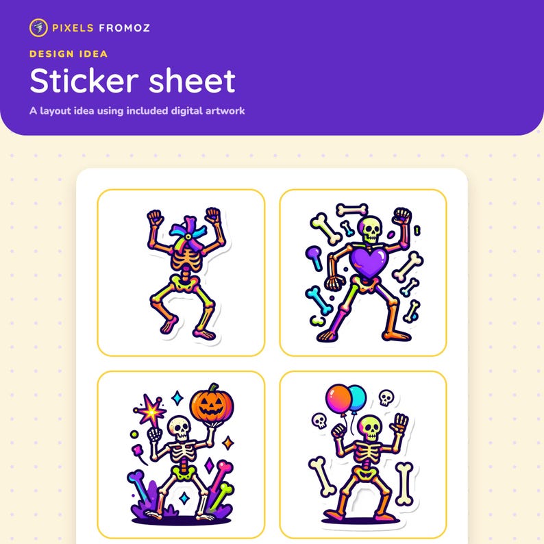 Surreal Skeleton Halloween Clip Art PNG, 20 Candy-Colored Designs image 7