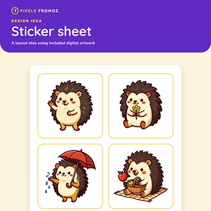 Retro Kawaii Hedgehog Clip Art – 20 Woodland Animal Illustrations (PNG) image 6