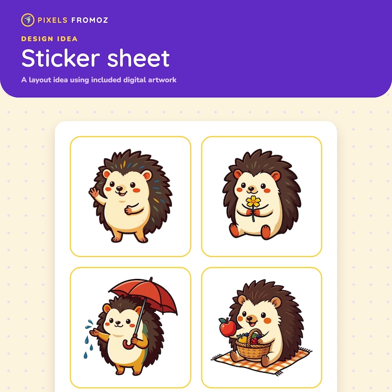 Retro Kawaii Hedgehog Clip Art – 20 Woodland Animal Illustrations (PNG) image 6