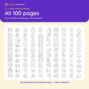 かわいい動物ぬりえ100枚、印刷可能なPDFブック（USレターサイズ、A4サイズ） 画像 10