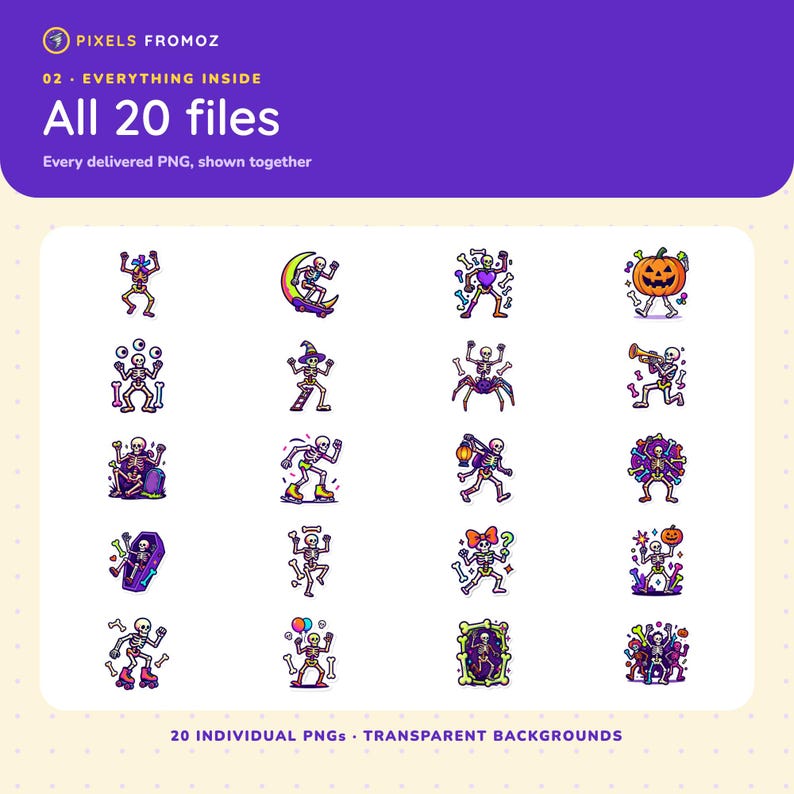Surreal Skeleton Halloween Clip Art PNG, 20 Candy-Colored Designs image 10