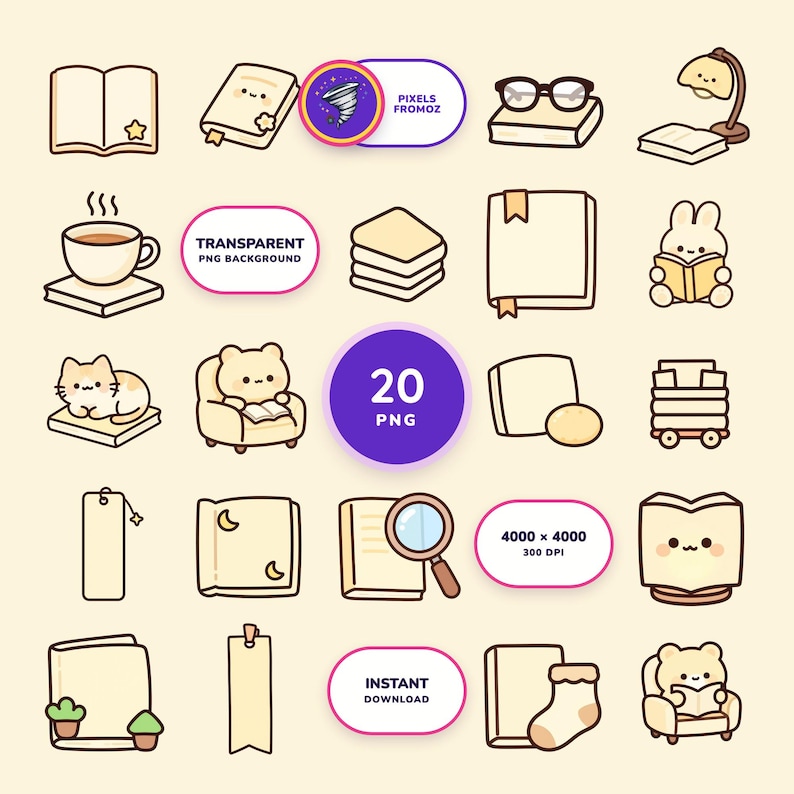 Book Lover Reading Sticker Clip Art PNG, 20 Cozy Reading Designs image 1