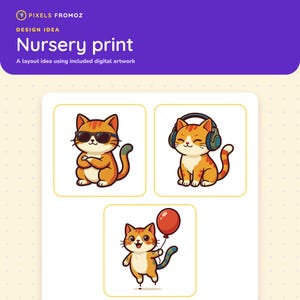 Kawaii Cat PNG Clip Art Set, 20 Illustrations with Props (Digital Download) image 5