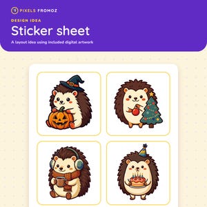 Clip art stagionale di ricci Kawaii - 20 adesivi di animali per le feste in formato PNG immagine 6