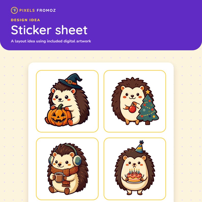 Clip art stagionale di ricci Kawaii - 20 adesivi di animali per le feste in formato PNG immagine 6