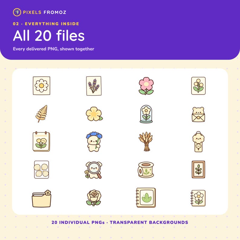 Pressed Flower Journal Elements PNG, 20 Botanical Scrapbook Designs image 10