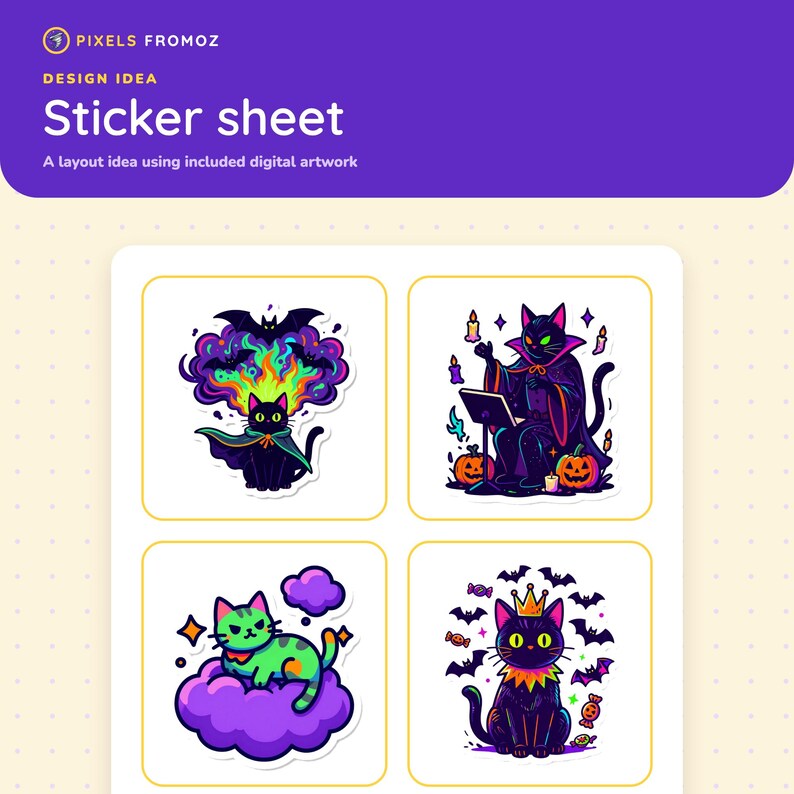 Vampire Cat Halloween Clip Art PNG, 20 Neon Gothic Designs image 6