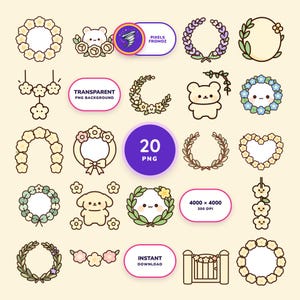 Floral Wreaths and Garlands Clip Art PNG, 20 Botanical Designs image 1