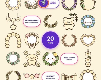 Floral Wreaths and Garlands Clip Art PNG, 20 Botanical Designs