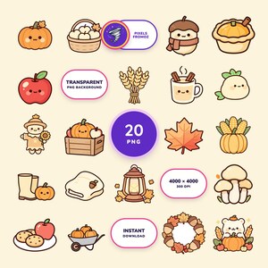 Autumn Harvest Clip Art PNG, 20 Cozy Fall Pumpkins and Harvest Designs image 1
