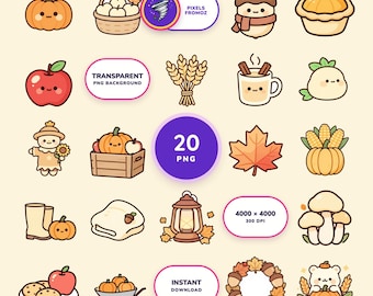 Autumn Harvest Clip Art PNG, 20 Cozy Fall Pumpkins and Harvest Designs