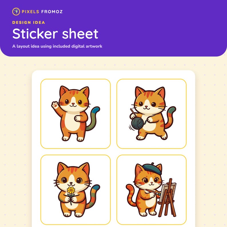 Kawaii Cat PNG Clip Art Set, 20 Illustrations with Props (Digital Download) image 7