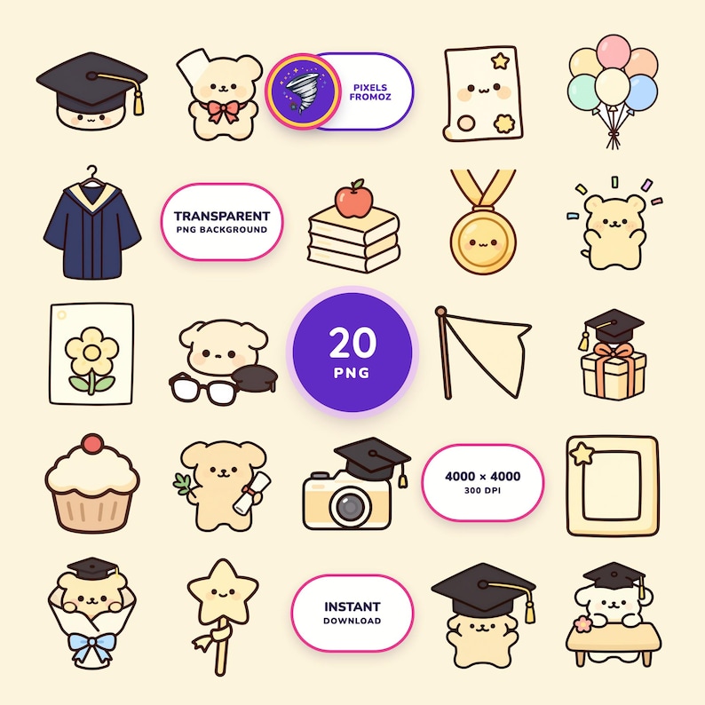 Graduation Celebration Clip Art PNG, 20 Original Party Designs image 1