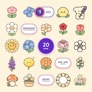 Wildflower Garden Clip Art PNG, 20 Botanical Elements, Digital Download image 1