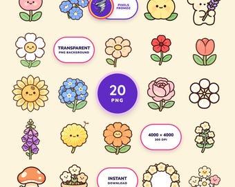 Wildflower Garden Clip Art PNG, 20 Botanical Elements, Digital Download