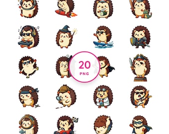 Hedgehogs Gone Wild - 20 Funny Kawaii Animal Clip Art Stickers
