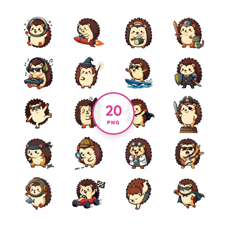 Hedgehogs Gone Wild - 20 Funny Kawaii Animal Clip Art Stickers image 1