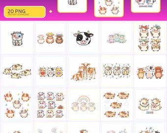 Cute Cow Clip Art PNG - 20 Kawaii Farm Animal Graphics