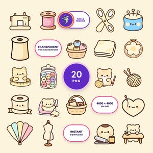 Sewing Craft Room Clip Art PNG, 20 Needlework Designs for Makers image 1