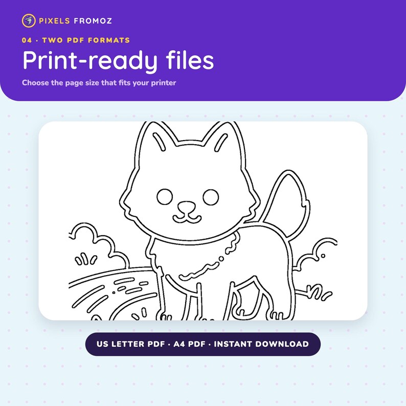 かわいい動物ぬりえ100枚、印刷可能なPDFブック（USレターサイズ、A4サイズ） 画像 8