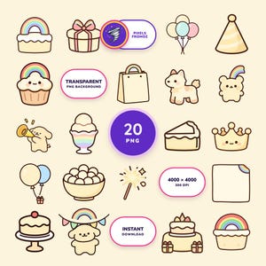 Rainbow Birthday Party Clip Art PNG, 20 Cheerful Celebration Designs image 1