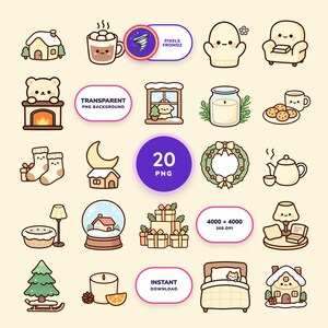 Winter Cozy Home Clip Art PNG, 20 Warm Hygge Holiday Designs image 1