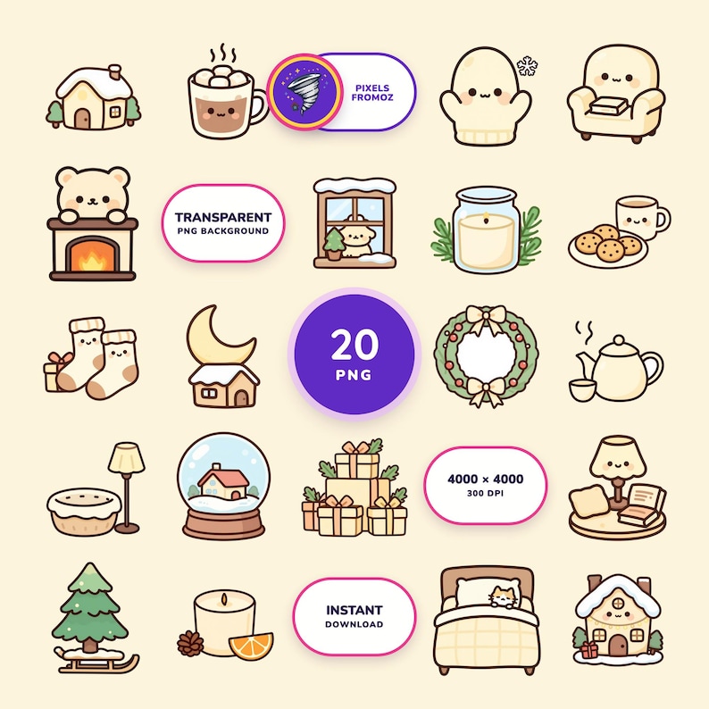 Winter Cozy Home Clip Art PNG, 20 Warm Hygge Holiday Designs image 1